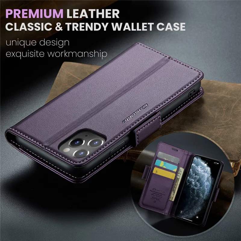 For iPhone 11 Pro Max Leather Case CASEME 023 RFID Blocking 3 Card Slot Mobile Cover - Purple