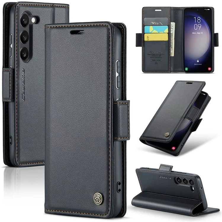 CASEME 023 Serie für Samsung Galaxy S23 schockresistente PU-Leder-Hülle RFID-Blocking Wallet Phone Cover - Schwarz
