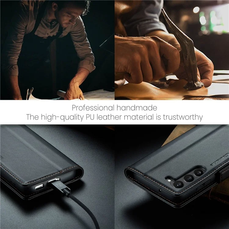 CASEME 023 Serie für Samsung Galaxy S23 schockresistente PU-Leder-Hülle RFID-Blocking Wallet Phone Cover - Schwarz