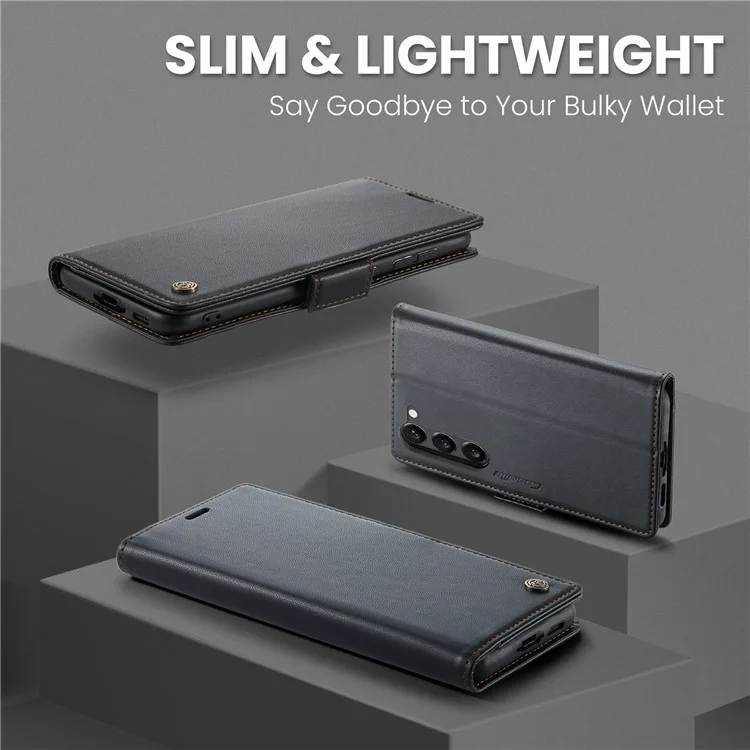 CASEME 023 Serie für Samsung Galaxy S23 schockresistente PU-Leder-Hülle RFID-Blocking Wallet Phone Cover - Schwarz