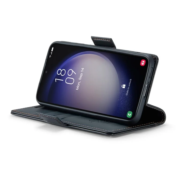 CASEME 023 Serie für Samsung Galaxy S23 schockresistente PU-Leder-Hülle RFID-Blocking Wallet Phone Cover - Schwarz
