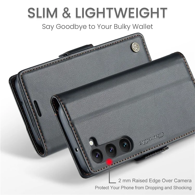 CASEME 023 Serie für Samsung Galaxy S23 schockresistente PU-Leder-Hülle RFID-Blocking Wallet Phone Cover - Schwarz