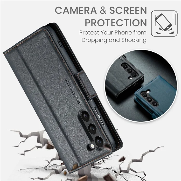 CASEME 023 Serie für Samsung Galaxy S23 schockresistente PU-Leder-Hülle RFID-Blocking Wallet Phone Cover - Schwarz