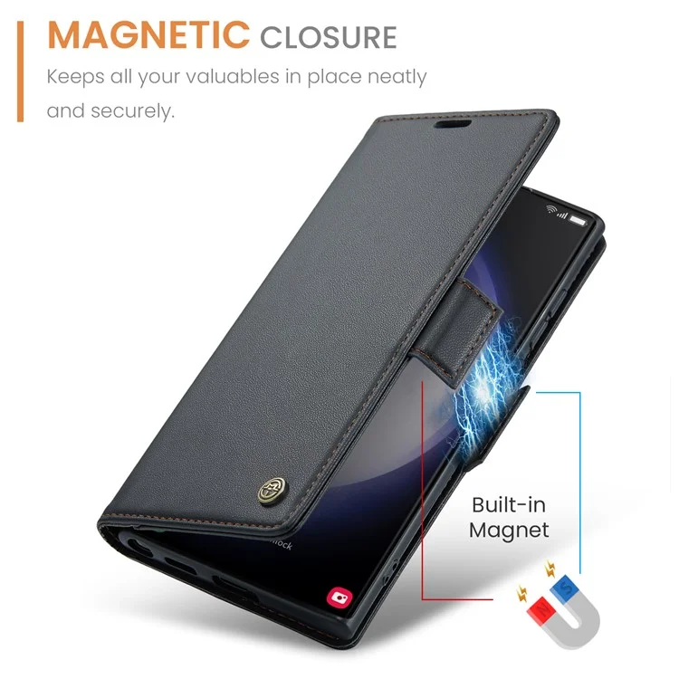 Série Caseme 023 Pour Samsung Galaxy S23 Ultra Case RFID Blocking Litchi Texture pu Leather Wallet Téléphone - Noir