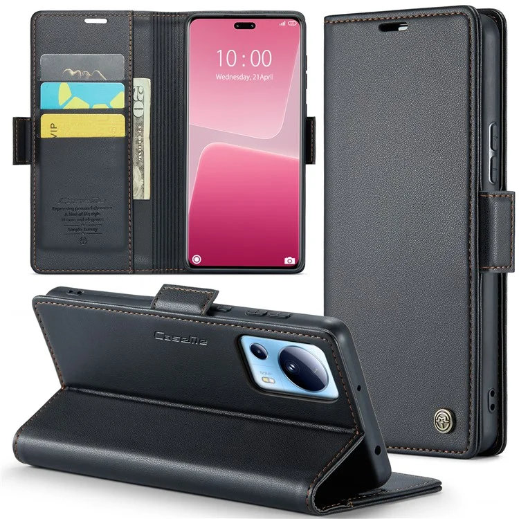CASEME 023 Serie per Xiaomi 13 Lite / Civi 2 5G Custodia per Telefono Anti-Graffio RFID Blocking in Pelle PU Flip Cover - Nero