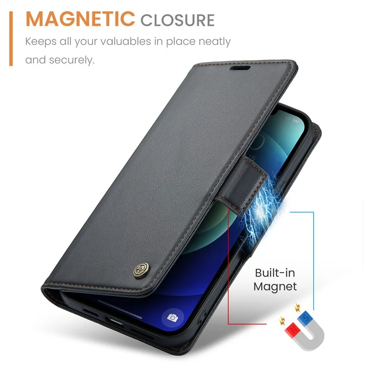 CASEME 023 Series Carteira Case para iPhone 12 mini, Capa de Telefone de Couro Textura de Litchi Bloqueio RFID - Preto 