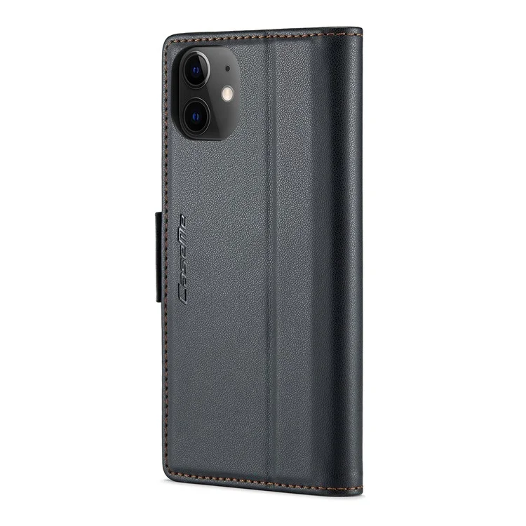 CASEME 023 Series Carteira Case para iPhone 12 mini, Capa de Telefone de Couro Textura de Litchi Bloqueio RFID - Preto 