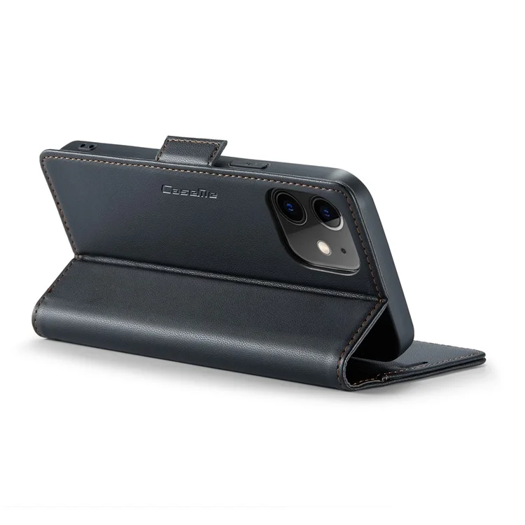 CASEME 023 Series Carteira Case para iPhone 12 mini, Capa de Telefone de Couro Textura de Litchi Bloqueio RFID - Preto 