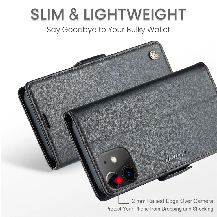 CASEME 023 Series Carteira Case para iPhone 12 mini, Capa de Telefone de Couro Textura de Litchi Bloqueio RFID - Preto 
