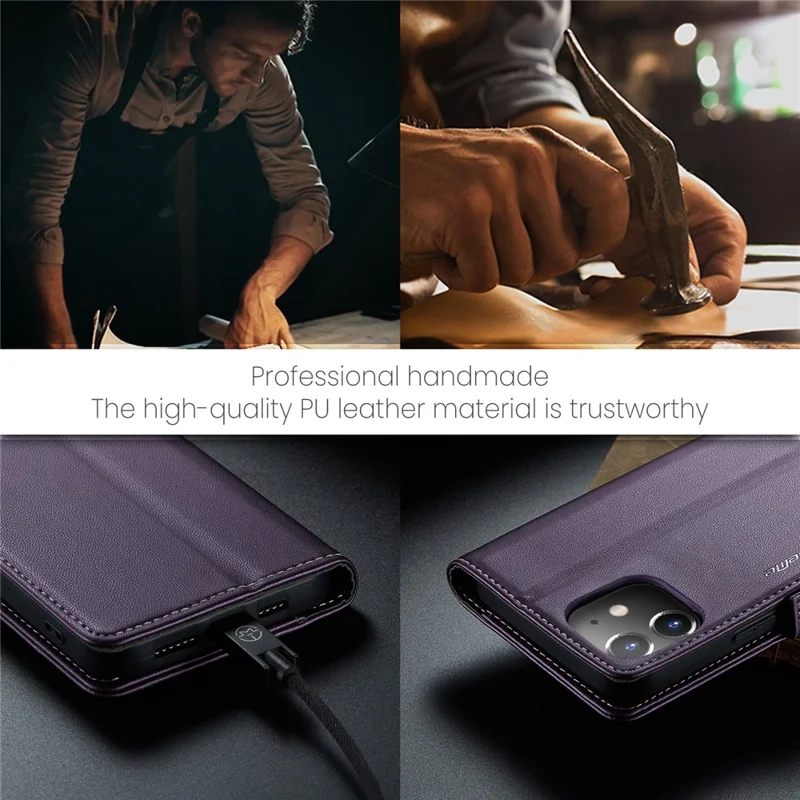 CASEME 023 Series Stand Wallet Case for iPhone 12 mini , RFID Blocking Litchi Texture Leather Phone Cover - Purple