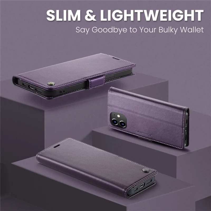 CASEME 023 Series Stand Wallet Case for iPhone 12 mini , RFID Blocking Litchi Texture Leather Phone Cover - Purple