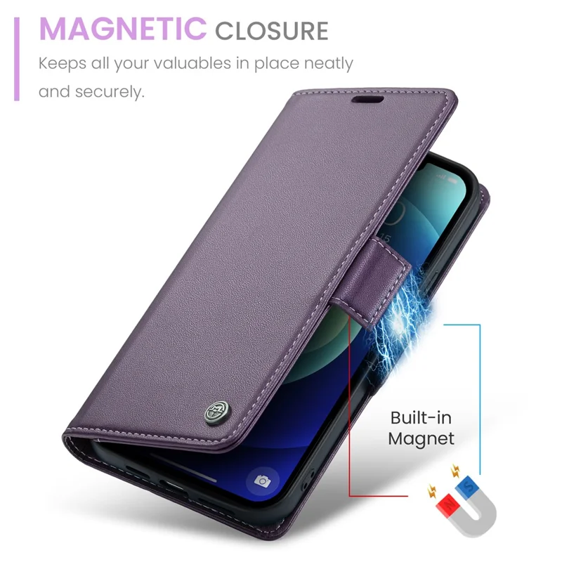 CASEME 023 Series Stand Wallet Case for iPhone 12 mini , RFID Blocking Litchi Texture Leather Phone Cover - Purple