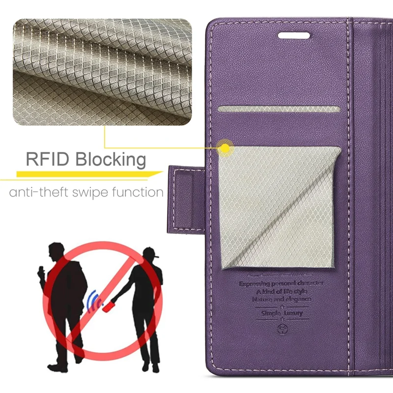 CASEME 023 Series Stand Wallet Case for iPhone 12 mini , RFID Blocking Litchi Texture Leather Phone Cover - Purple