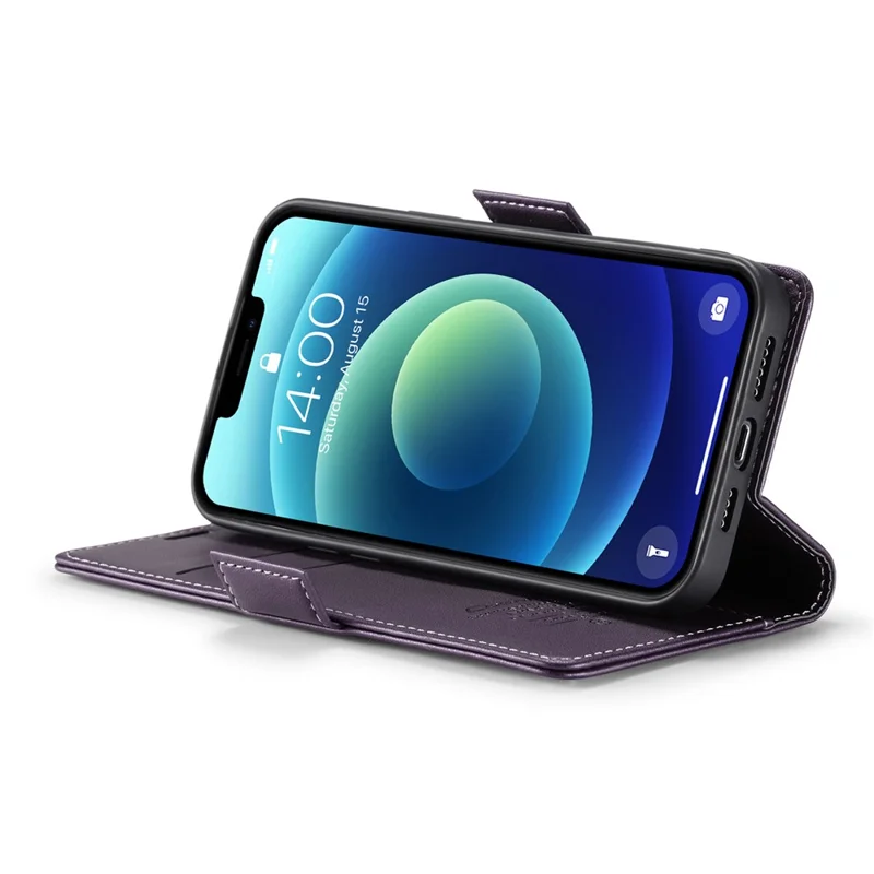 CASEME 023 Series Stand Wallet Case for iPhone 12 mini , RFID Blocking Litchi Texture Leather Phone Cover - Purple