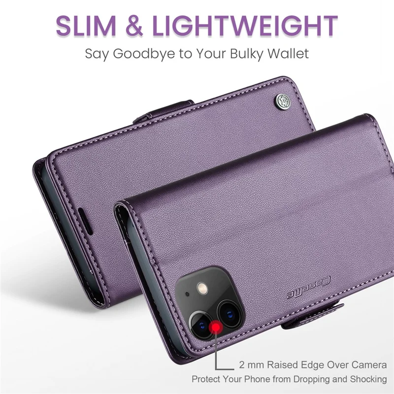 CASEME 023 Series Stand Wallet Case for iPhone 12 mini , RFID Blocking Litchi Texture Leather Phone Cover - Purple