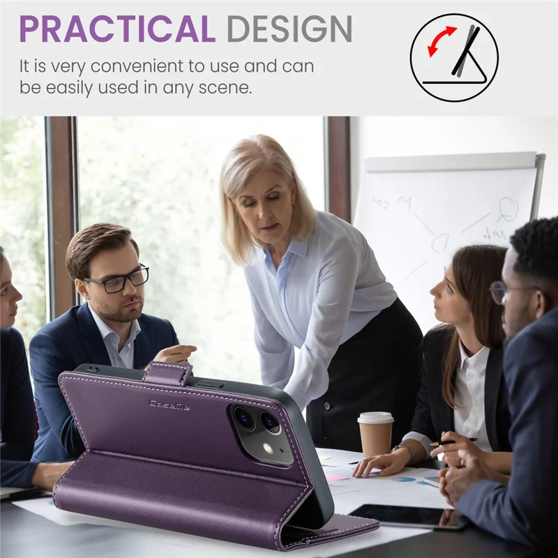CASEME 023 Series Stand Wallet Case for iPhone 12 mini , RFID Blocking Litchi Texture Leather Phone Cover - Purple