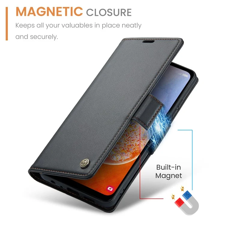 CASEME Funda de Teléfono de Cuero Serie 023 para Samsung Galaxy A14 5G / 4G, Tapa de Billetera con Bloqueo RFID de Textura de Litchi - Negro