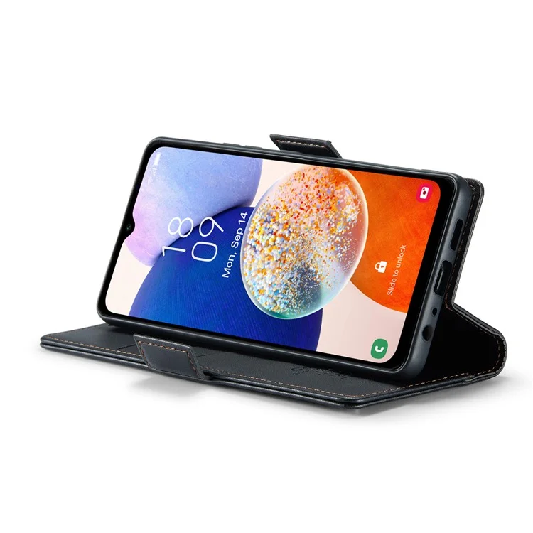 CASEME Funda de Teléfono de Cuero Serie 023 para Samsung Galaxy A14 5G / 4G, Tapa de Billetera con Bloqueo RFID de Textura de Litchi - Negro