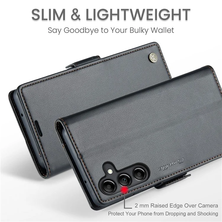 CASEME Funda de Teléfono de Cuero Serie 023 para Samsung Galaxy A14 5G / 4G, Tapa de Billetera con Bloqueo RFID de Textura de Litchi - Negro