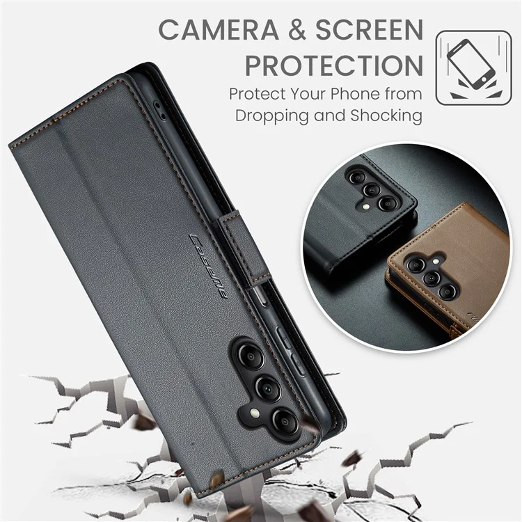 CASEME Funda de Teléfono de Cuero Serie 023 para Samsung Galaxy A14 5G / 4G, Tapa de Billetera con Bloqueo RFID de Textura de Litchi - Negro