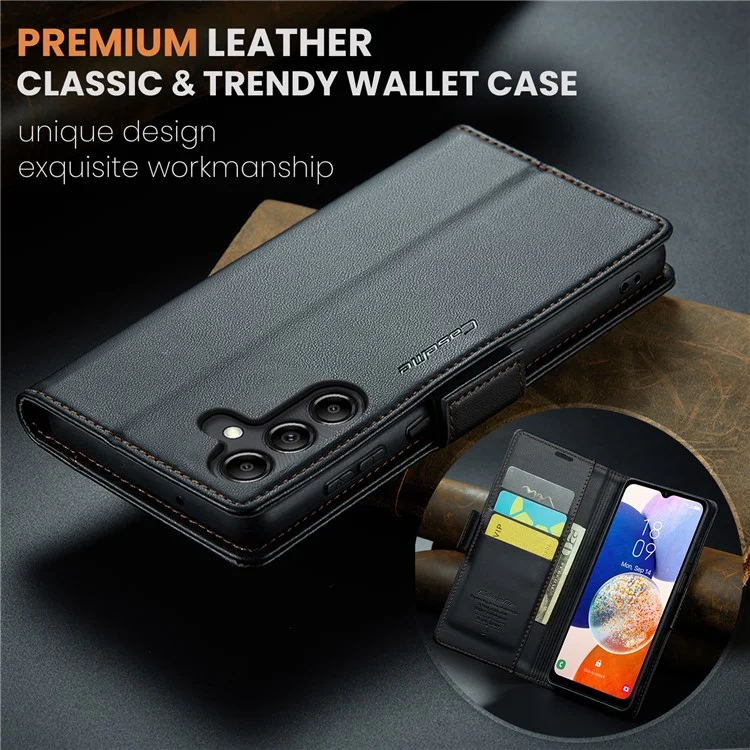 CASEME Funda de Teléfono de Cuero Serie 023 para Samsung Galaxy A14 5G / 4G, Tapa de Billetera con Bloqueo RFID de Textura de Litchi - Negro