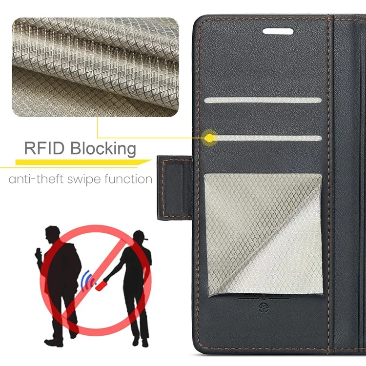 Caseme 023 -serie Für Samsung Galaxy A54 5G Leder Litchi Textur Deckung RFID Blocking Stand Wallet Telefonhülle - Schwarz