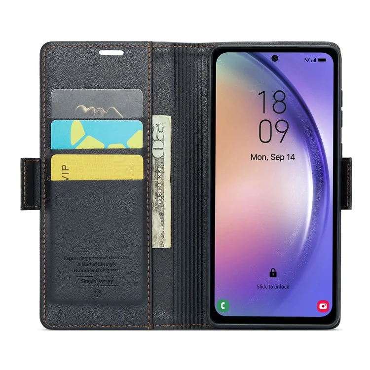 CASEME 023 Series Para Samsung Galaxy A54 5G Capa Carteira de Couro Textura Litchi Bloqueio RFID Suporte - Preto