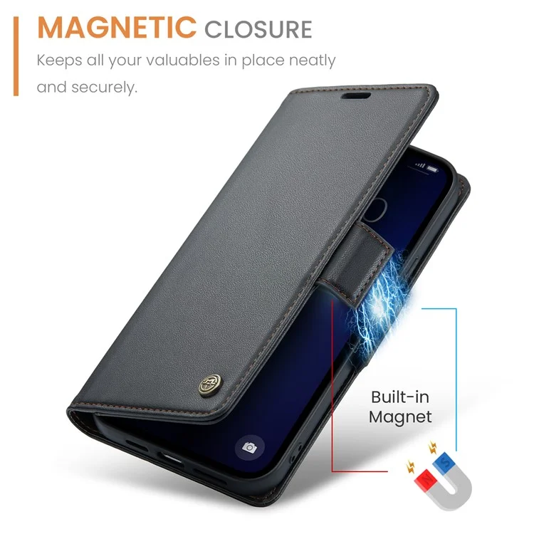 CASEME 023 Serie für iPhone 13 Pro Max 6,7 Zoll RFID-blockierendes Wallet-Case Litchi-Textur-Leder-Standhülle - Schwarz