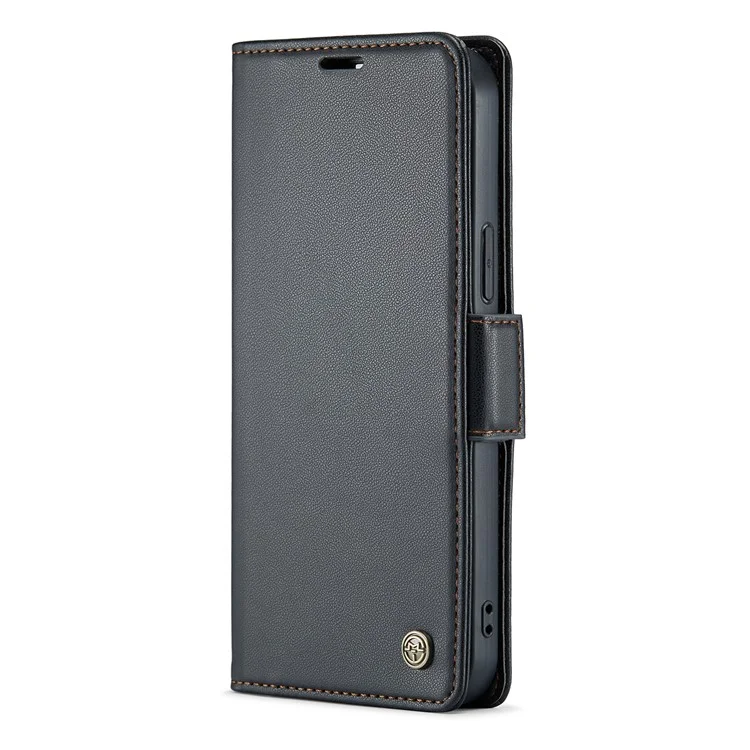 CASEME 023 Serie für iPhone 13 Pro Max 6,7 Zoll RFID-blockierendes Wallet-Case Litchi-Textur-Leder-Standhülle - Schwarz