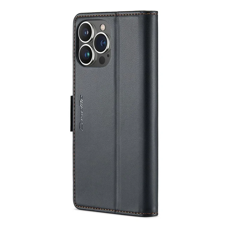 CASEME 023 Serie für iPhone 13 Pro Max 6,7 Zoll RFID-blockierendes Wallet-Case Litchi-Textur-Leder-Standhülle - Schwarz