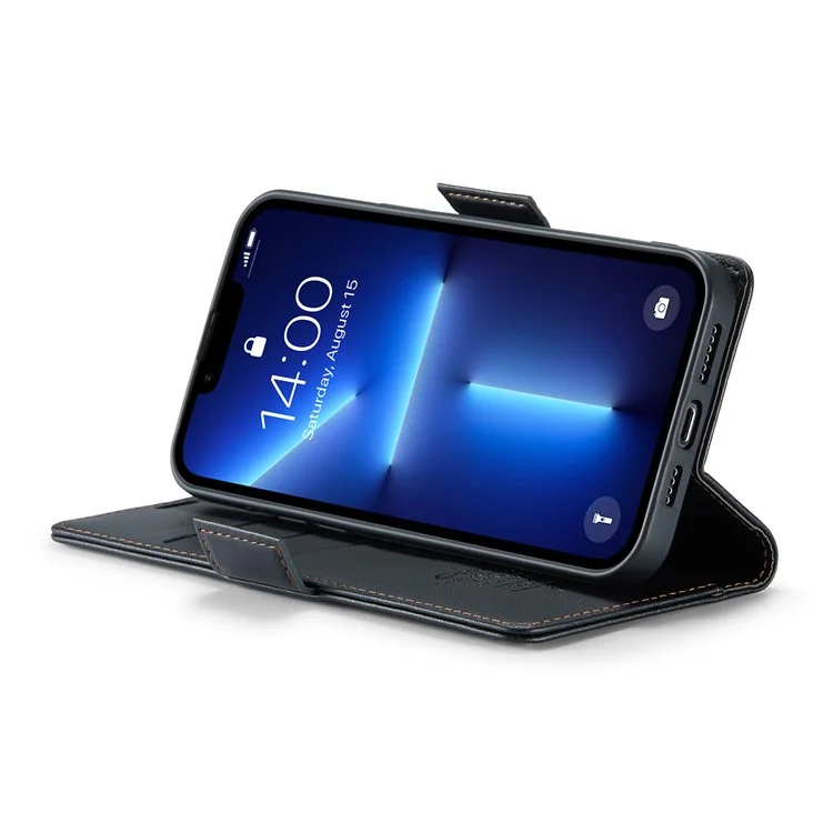 CASEME 023 Serie für iPhone 13 Pro Max 6,7 Zoll RFID-blockierendes Wallet-Case Litchi-Textur-Leder-Standhülle - Schwarz