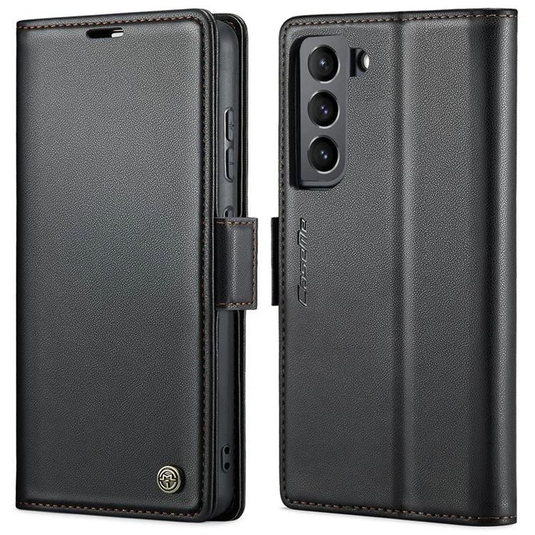 For Samsung Galaxy S22 5G Leather Case CASEME 023 RFID Blocking 3 Card Slot Mobile Cover - Black