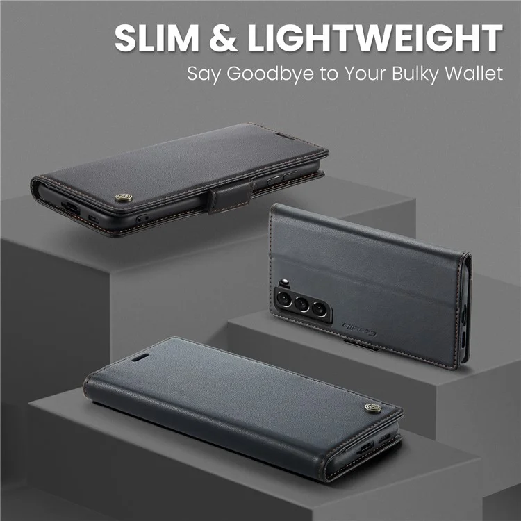 For Samsung Galaxy S22 5G Leather Case CASEME 023 RFID Blocking 3 Card Slot Mobile Cover - Black
