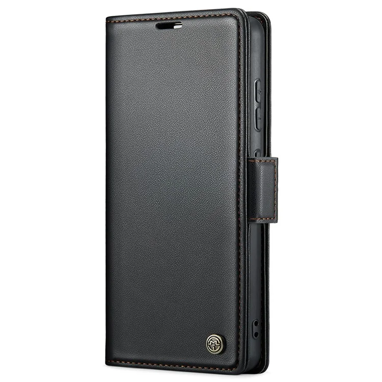 For Samsung Galaxy S22 5G Leather Case CASEME 023 RFID Blocking 3 Card Slot Mobile Cover - Black