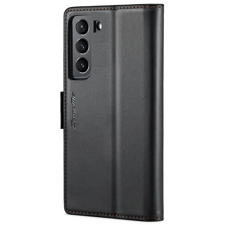 For Samsung Galaxy S22 5G Leather Case CASEME 023 RFID Blocking 3 Card Slot Mobile Cover - Black