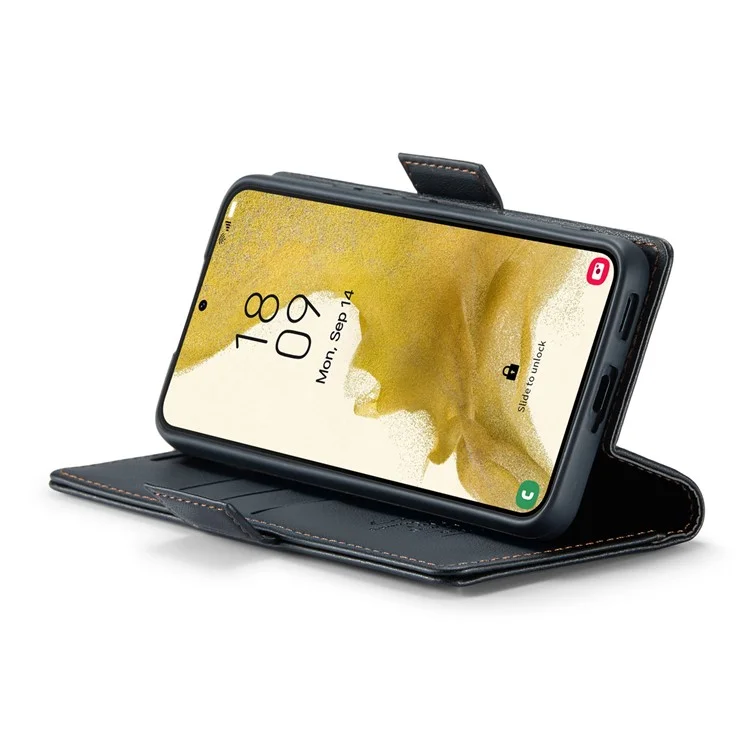 For Samsung Galaxy S22 5G Leather Case CASEME 023 RFID Blocking 3 Card Slot Mobile Cover - Black