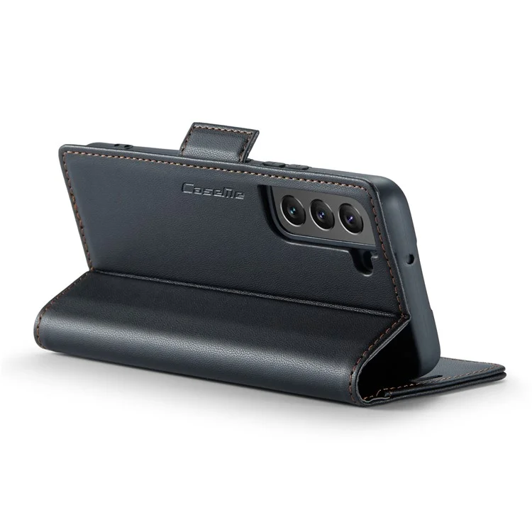 For Samsung Galaxy S22 5G Leather Case CASEME 023 RFID Blocking 3 Card Slot Mobile Cover - Black
