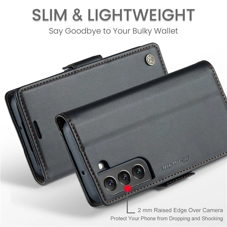 For Samsung Galaxy S22 5G Leather Case CASEME 023 RFID Blocking 3 Card Slot Mobile Cover - Black