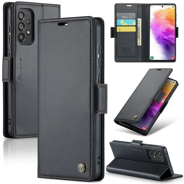 Кожаный чехол CASEME 023 Series для Samsung Galaxy A73 5G, бумажник с блокировкой RFID, подставка для телефона - черный