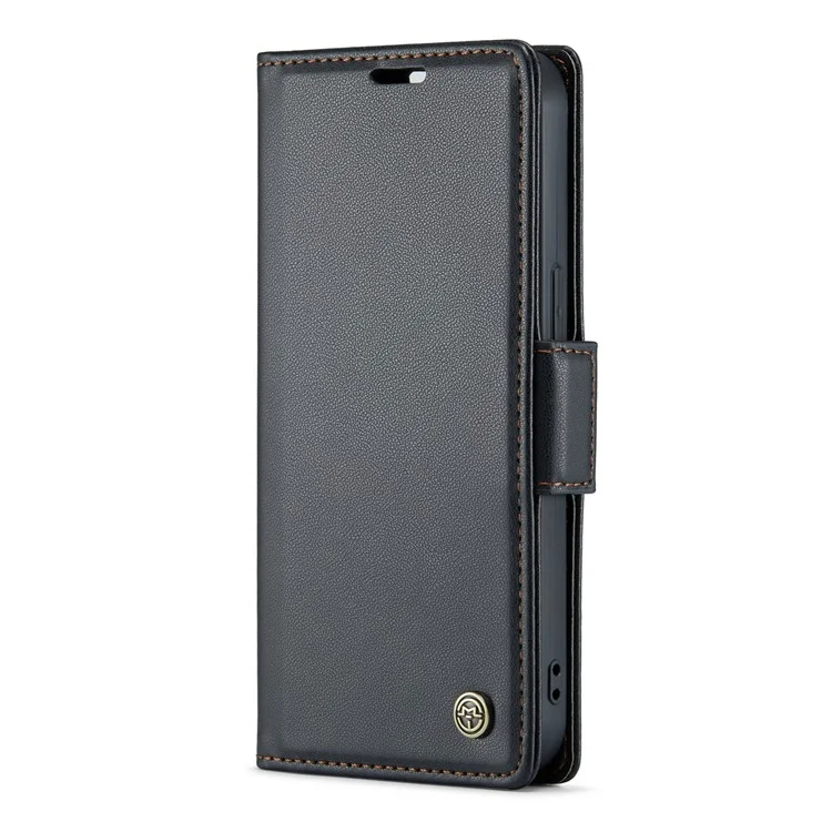CASEME 023 Serie RFID Blocking Wallet Case per iPhone 14, Custodia in Pelle PU con Supporto per Cellulare - Nero