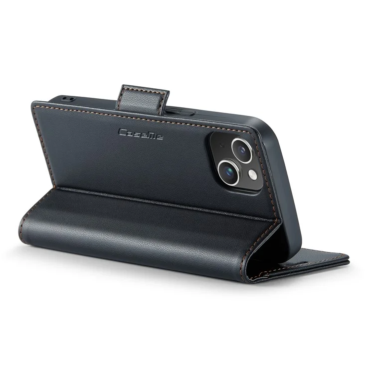CASEME 023 Serie RFID Blocking Wallet Case per iPhone 14, Custodia in Pelle PU con Supporto per Cellulare - Nero