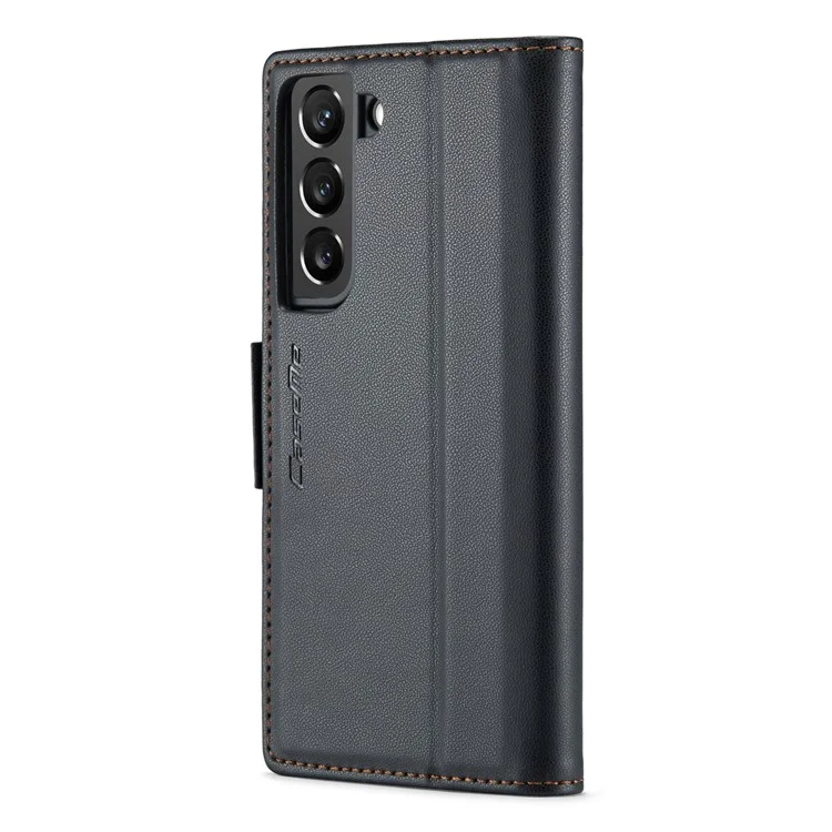 For Samsung Galaxy S22+ 5G Leather Case CASEME 023 RFID Blocking 3 Card Slot Mobile Cover - Black