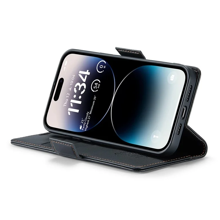 CASEME 023 Serie para iPhone 14 Pro Funda de teléfono con billetera de piel PU con bloqueo RFID - Negro