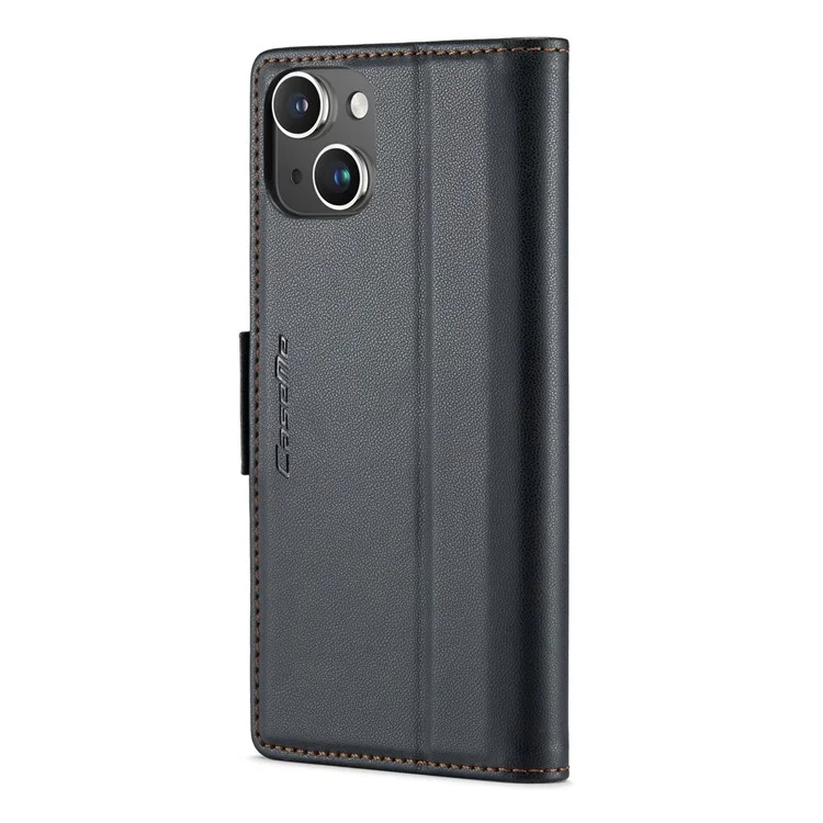 For iPhone 14 Plus Leather Case CASEME 023 RFID Blocking 3 Card Slot Mobile Cover - Black
