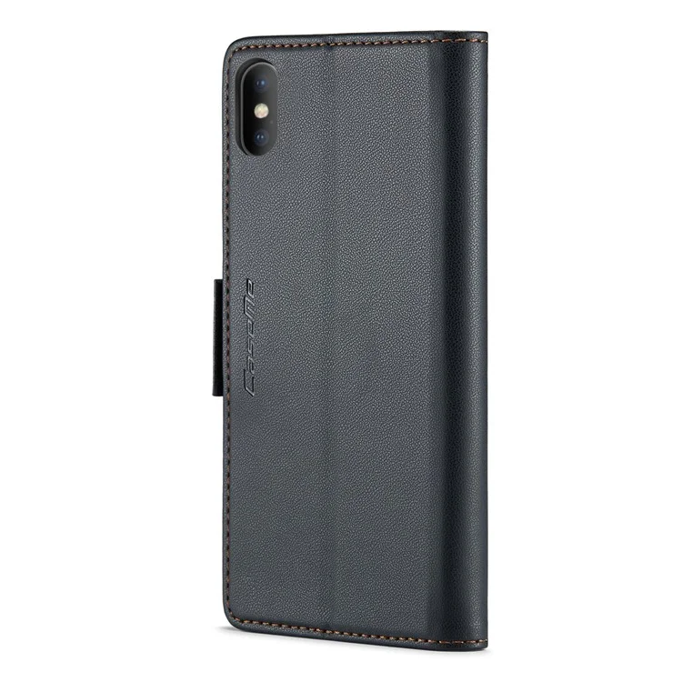 CASEME 023 серия для iPhone XS Max 6.5 дюйма Кожаный бумажник с текстурой личи RFID-блокировка Откидная подставка - Черный