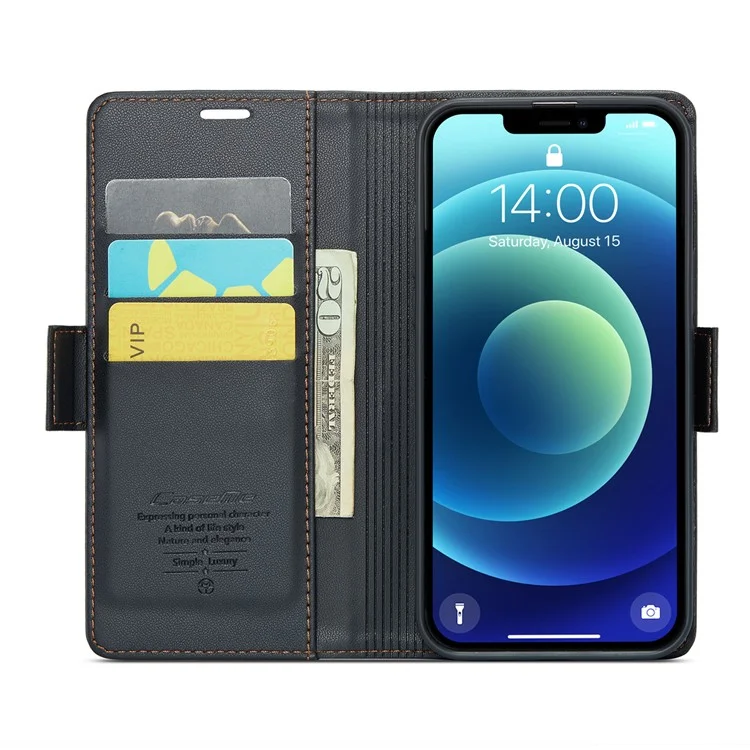 For iPhone 12 / 12 Pro Leather Case CASEME 023 RFID Blocking 3 Card Slot Mobile Cover - Black