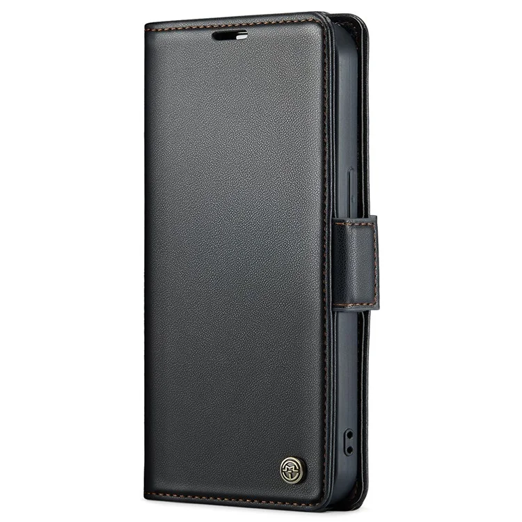 CASEME 023 Series For iPhone 13 6.1 inch Litchi Texture Phone Case RFID Blocking Wallet Stand PU Leather Cover - Negro