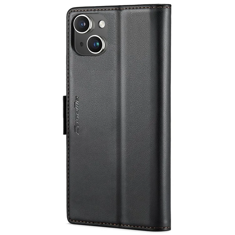 CASEME 023 Series For iPhone 13 6.1 inch Litchi Texture Phone Case RFID Blocking Wallet Stand PU Leather Cover - Negro