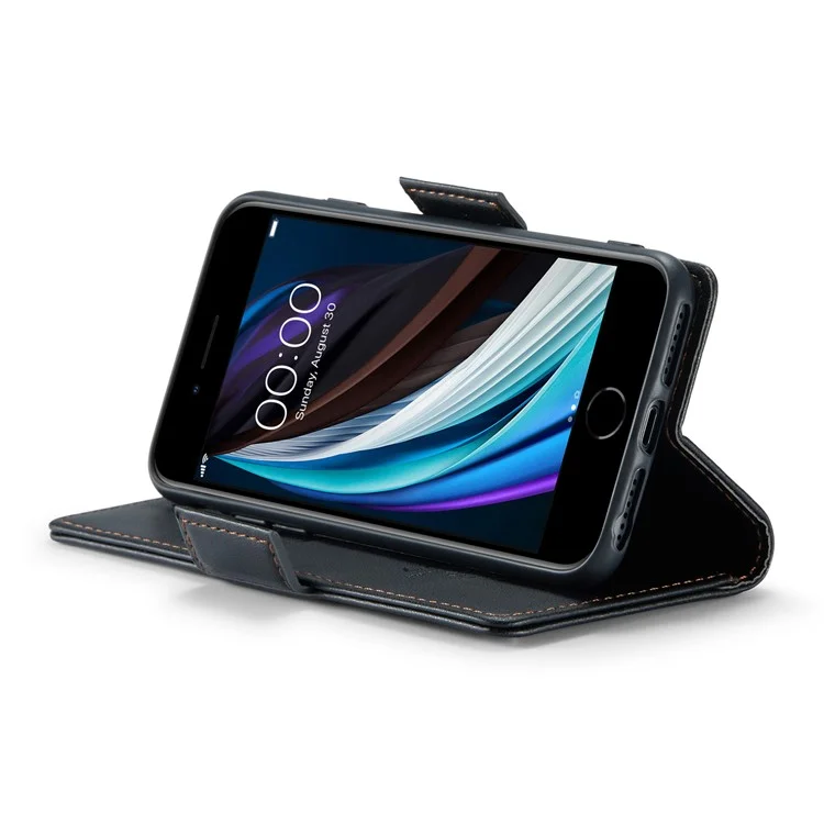 CASEME 023 Series per iPhone 6 / 6s / 7 / 8 / SE (2022) / (2020) Custodia portafoglio in pelle texture Litchi Stand con protezione RFID Anti-caduta - Nero