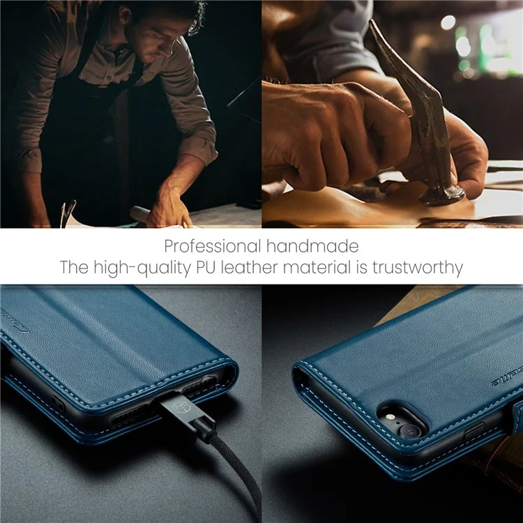 CASEME 023 Serie para iPhone 6 / 6s / 7 / 8 / SE (2022) / (2020) Funda de Cartera de Piel con Textura de Imitación de Piel Litchi Soporte Bloqueo RFID Anticaída - Azul